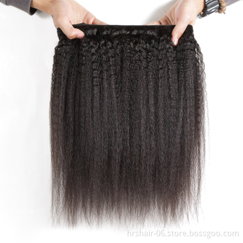 Malaysian Kinky Straight Yaki Hair Weave Lace Closure With Yaki Bulk Hair Bundles
